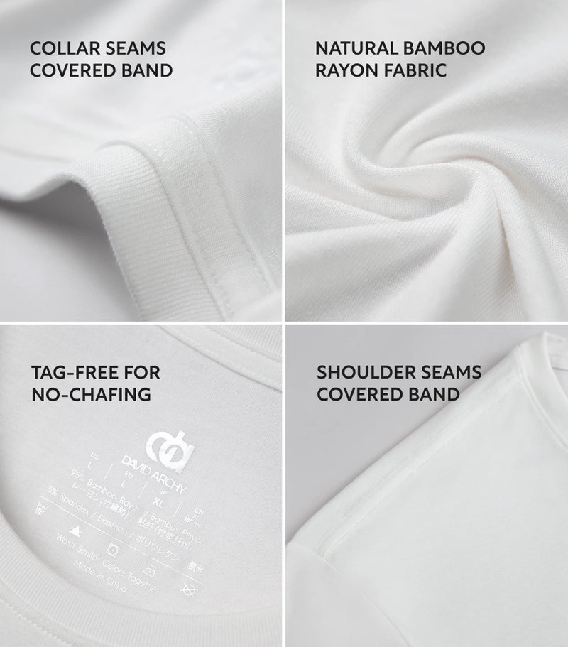DAVID ARCHY Men's Undershirt Bamboo Rayon Moisture-Wicking White T-Shirts for Men Stretch Crewneck Tees for Men, 3-Pack (S, White) - Image 5
